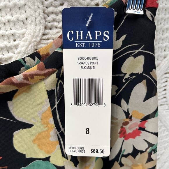 NWT CHAPS Floral Multi Color Chiffon Black A-Line Skirt - Picture 6 of 6